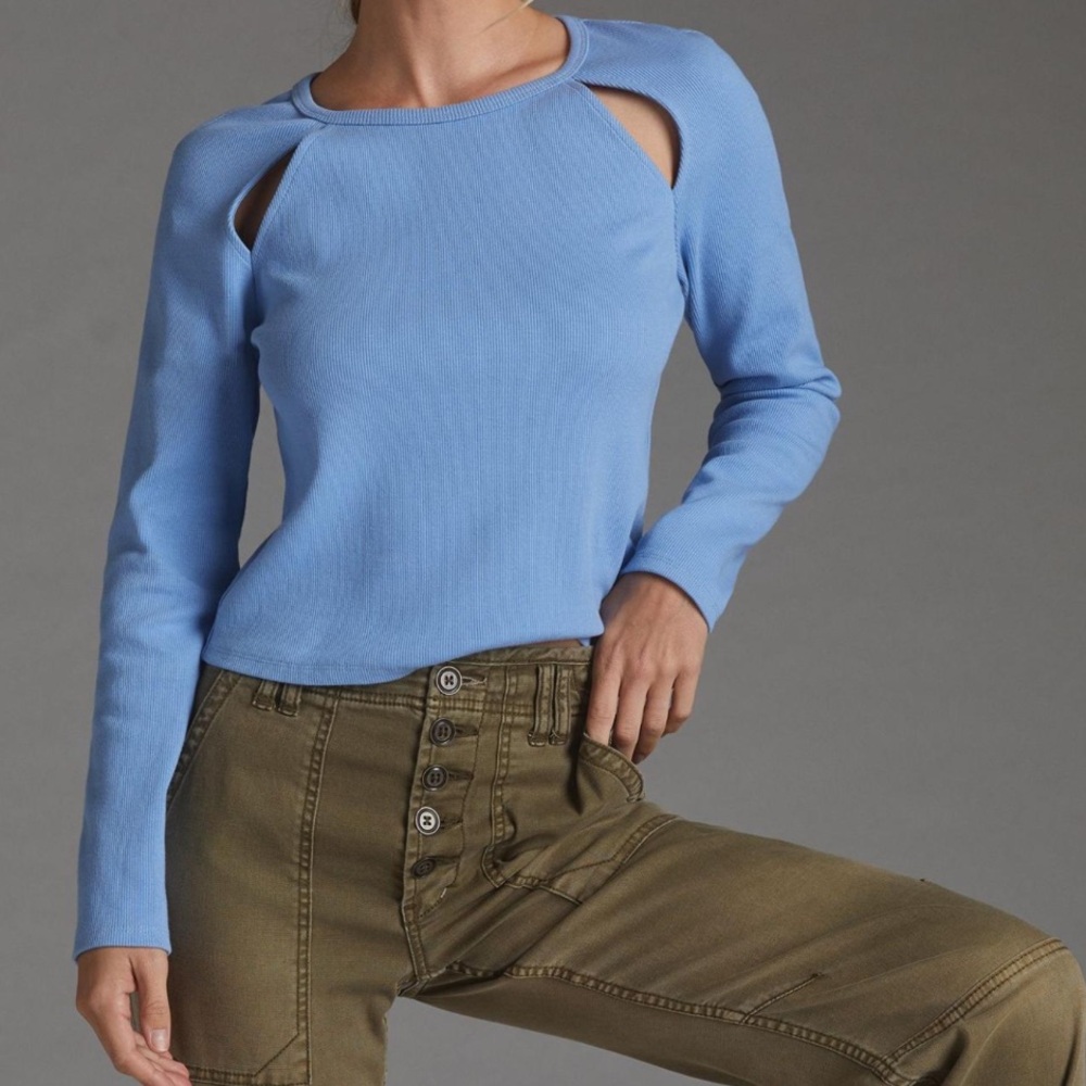 Anthropologie Maeve Ribbed Cut-Out Top